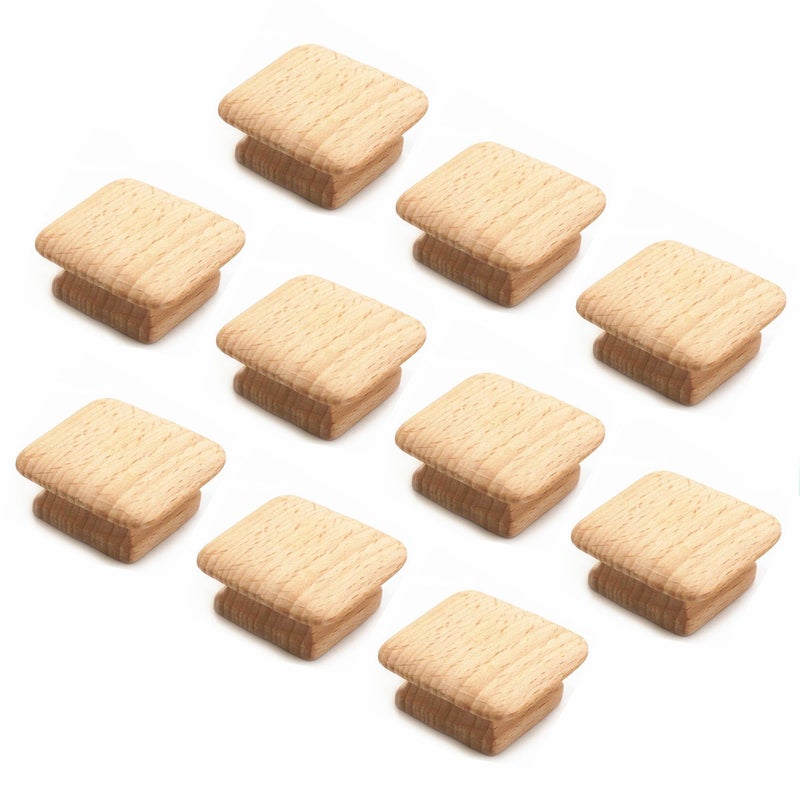 WEICHUAN 10PCS Square Unfinished Wood Drawer Knobs Pulls Handles - Cabinet Furniture Drawer Knobs Pulls Handles (Length and Width: 1-3/4 Inches Height: 3/4 Inch) - Image 1